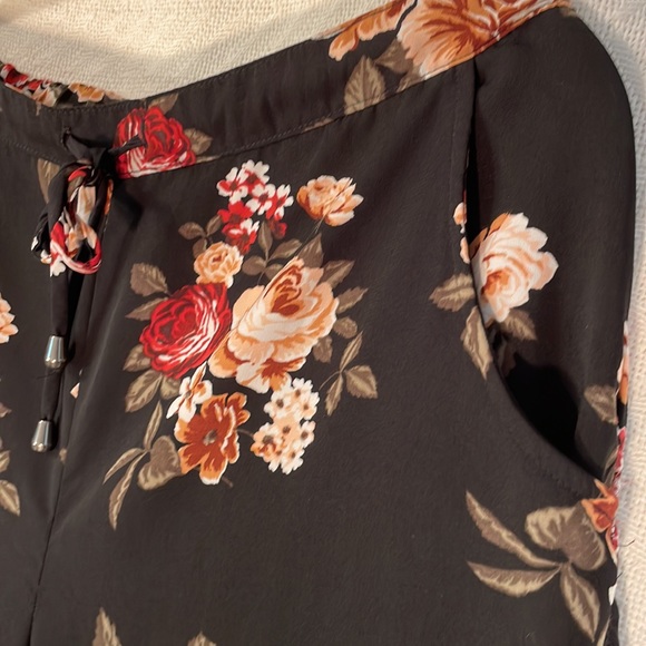 Womens Black Wide Leg Soft Pants in Multi Color Floral Print Size M - Picture 3 of 10